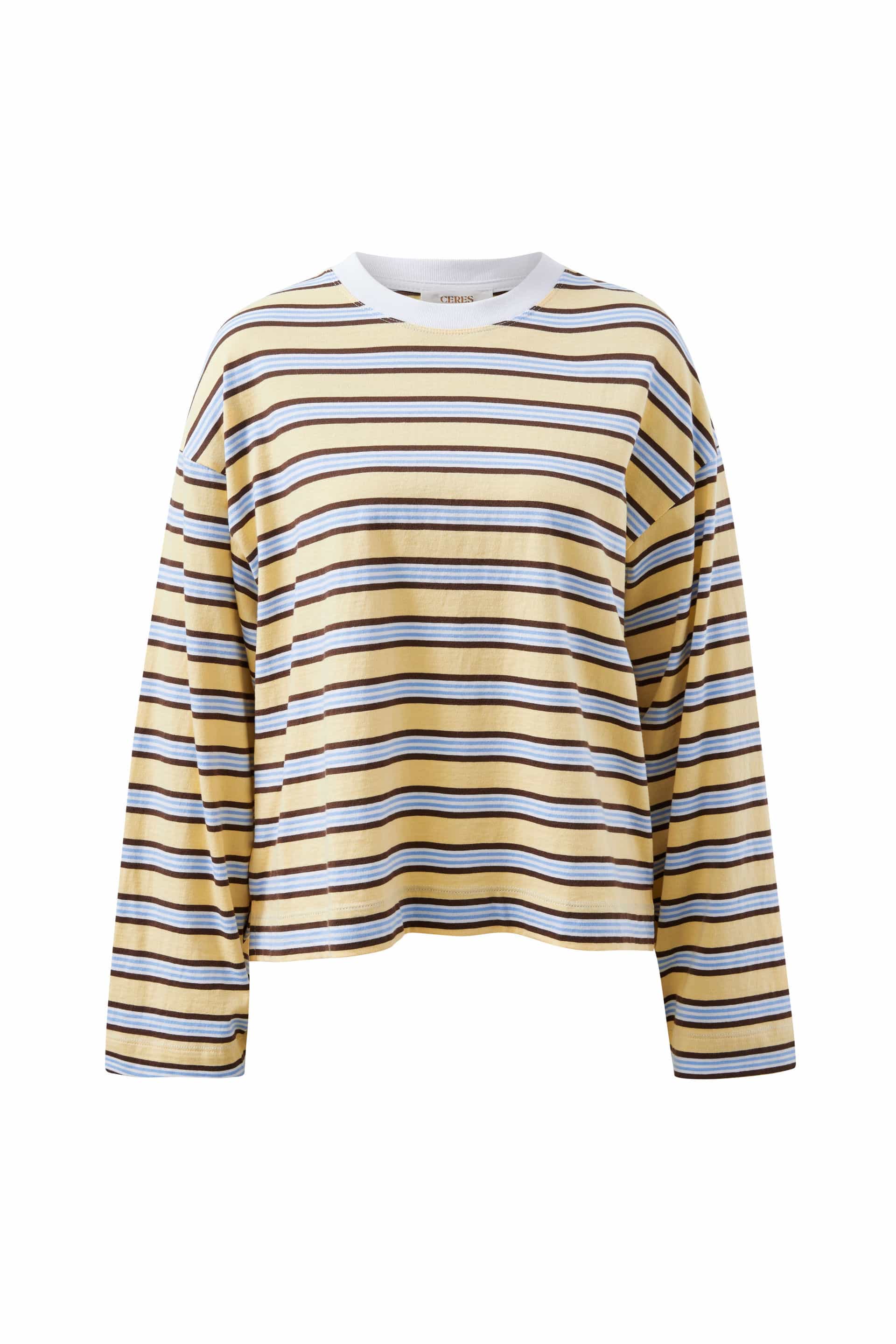 Ceres Life Tops - Long Sleeve Beau Long Sleeve Slouchy Tee - New Butter Brunette Stripe