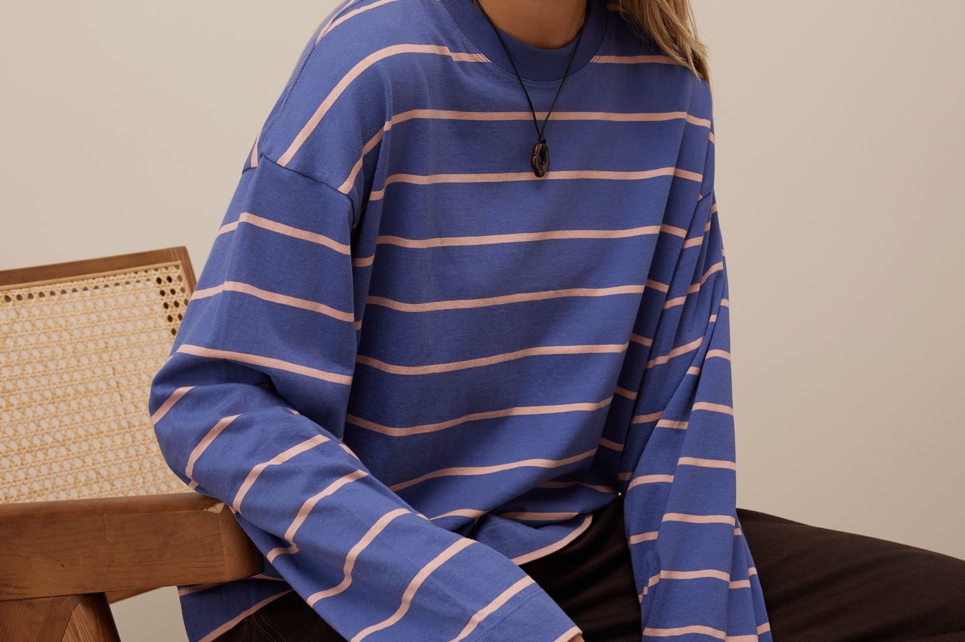 Ceres Life Tops - Long Sleeve Beau Long Sleeve Slouchy Tee - Washed Navy/Pink Clay