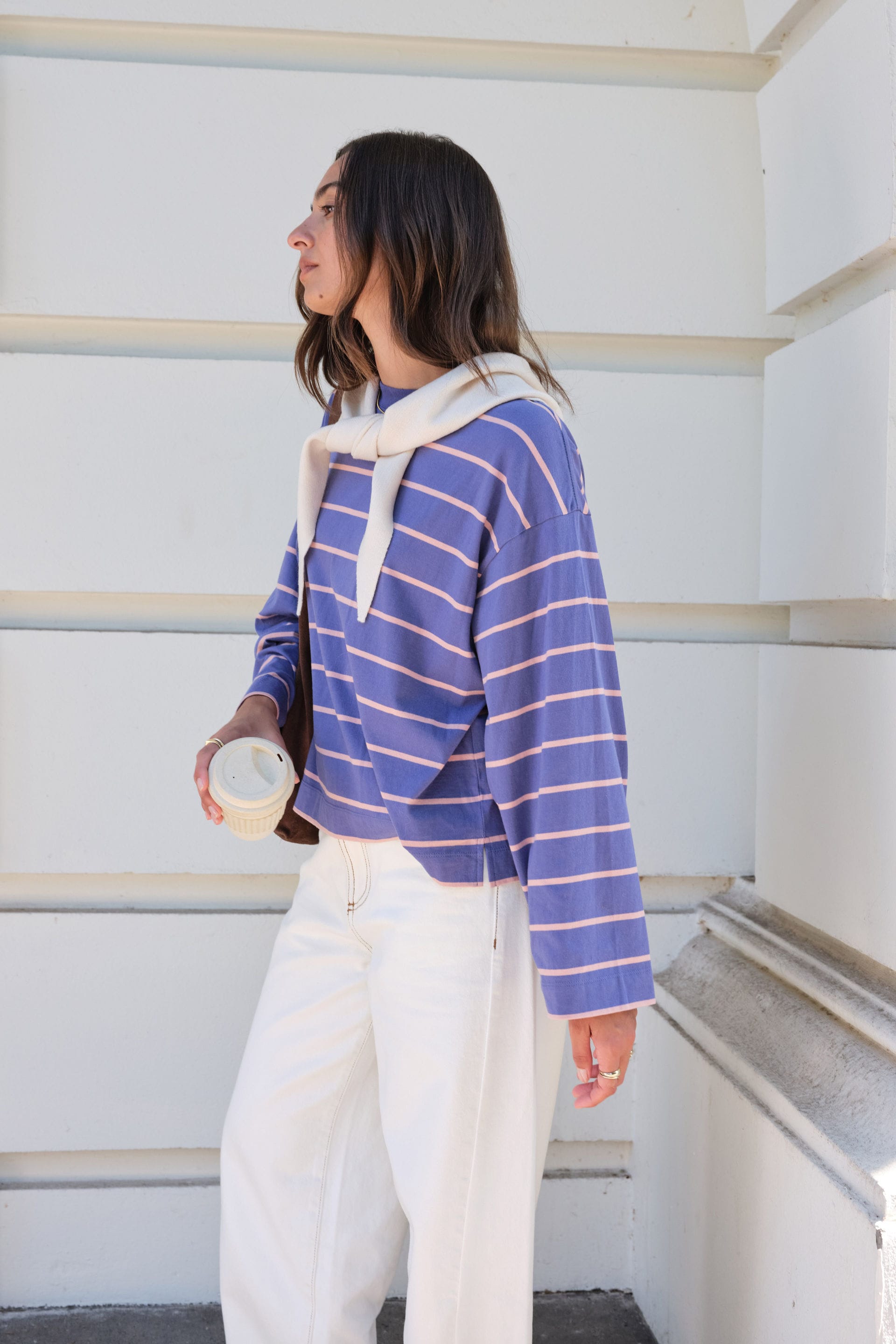 Ceres Life Tops - Long Sleeve Beau Long Sleeve Slouchy Tee - Washed Navy/Pink Clay