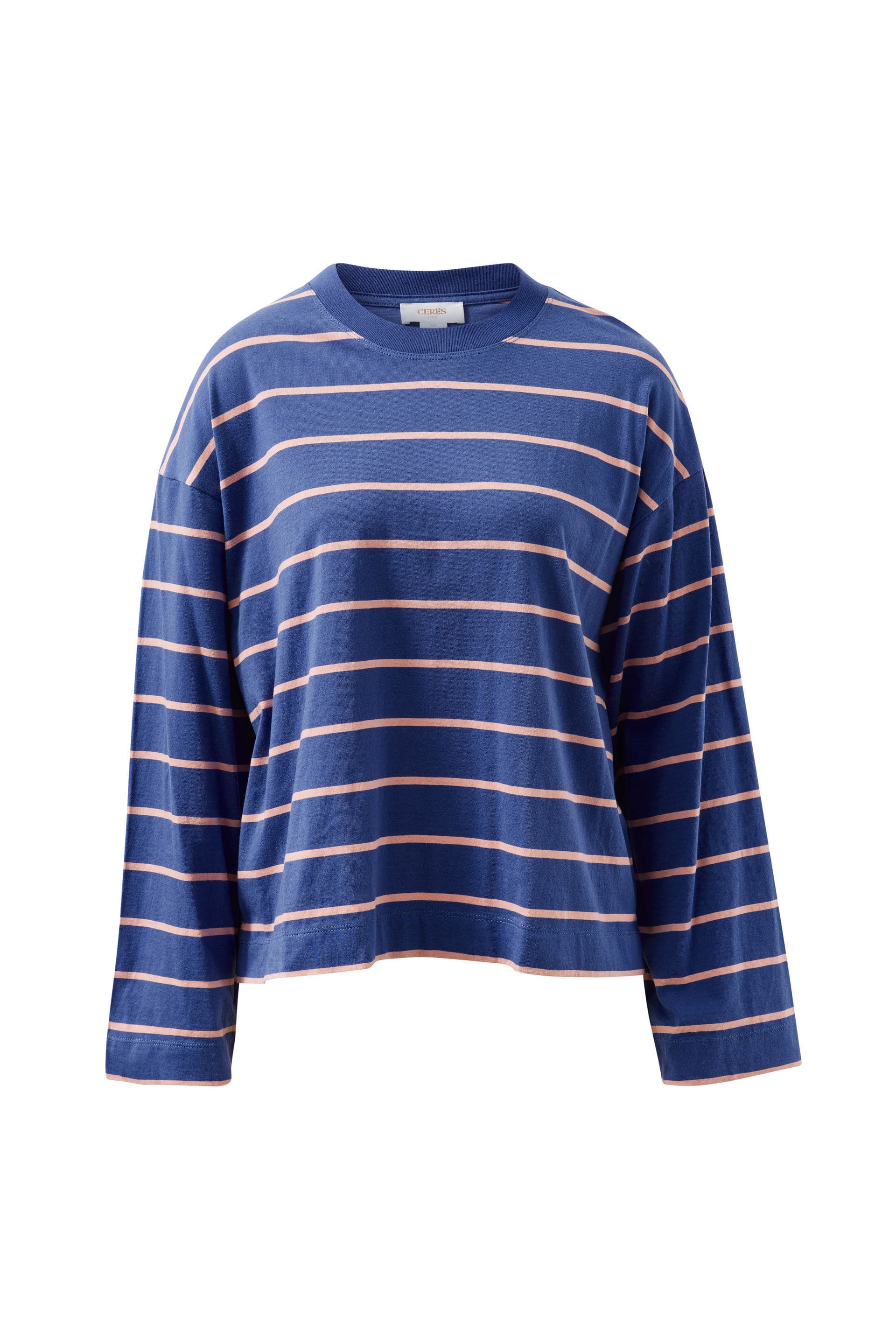 Ceres Life Tops - Long Sleeve Beau Long Sleeve Slouchy Tee - Washed Navy/Pink Clay