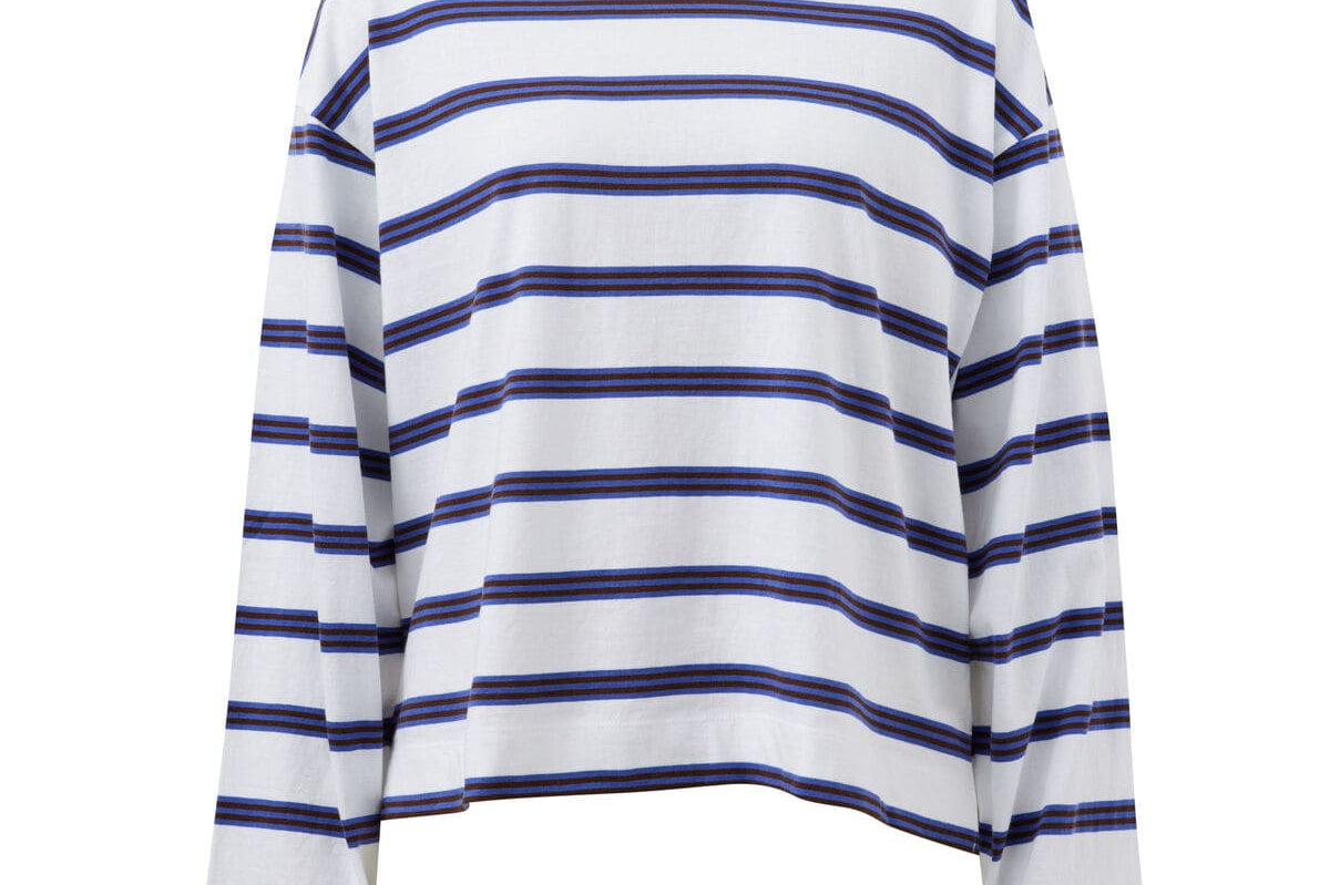 Ceres Life Tops - Long Sleeve Beau Long Sleeve Slouchy Tee - Whit/ Polo Choc Stripe