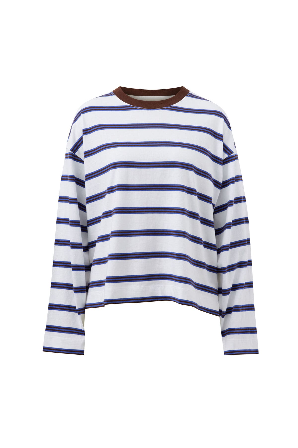 Ceres Life Tops - Long Sleeve Beau Long Sleeve Slouchy Tee - Whit/ Polo Choc Stripe