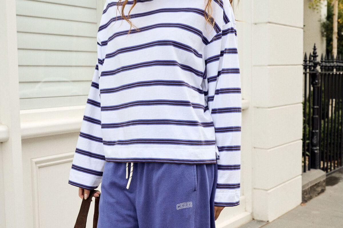 Ceres Life Tops - Long Sleeve Beau Long Sleeve Slouchy Tee - Whit/ Polo Choc Stripe
