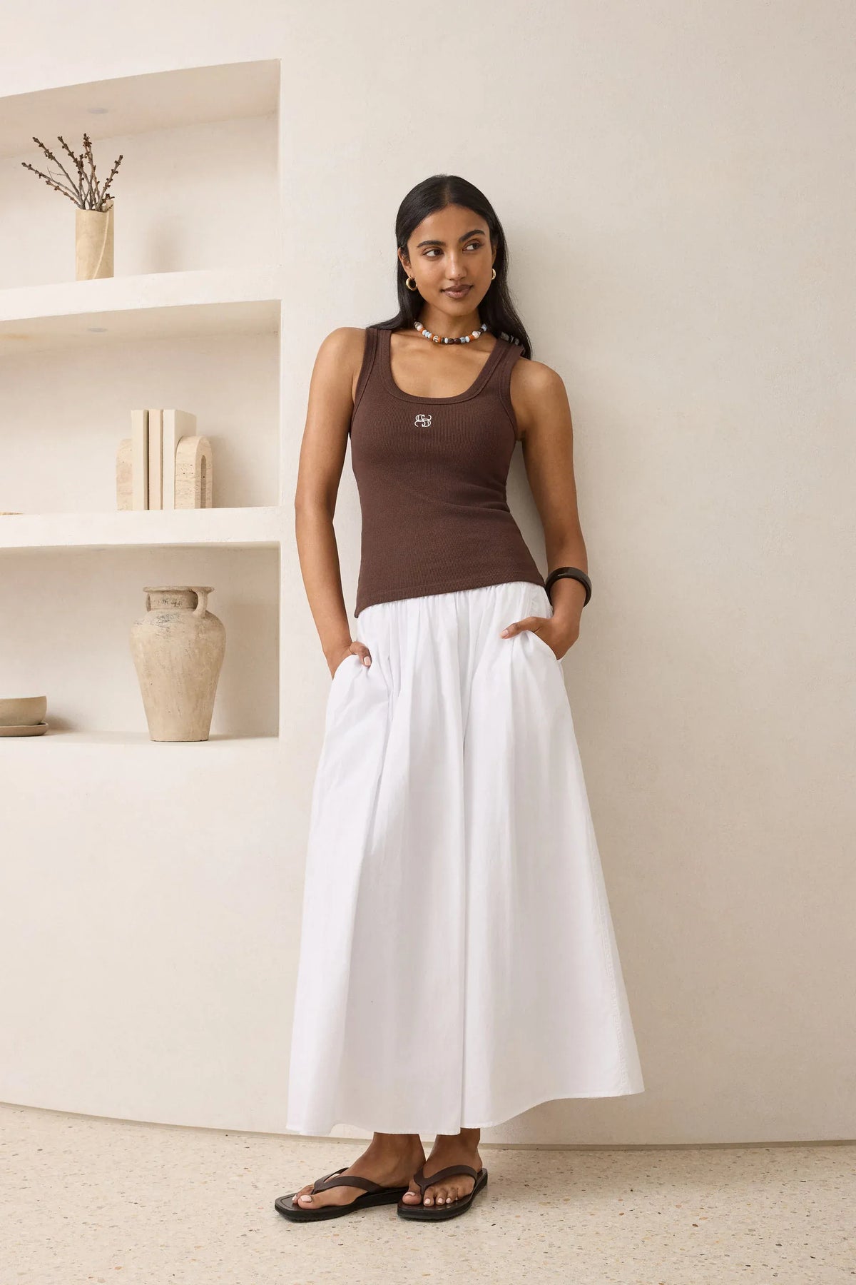 Ceres Life Tops - Tanks Zoe Contour Rib Scoop Tank - Chocolate