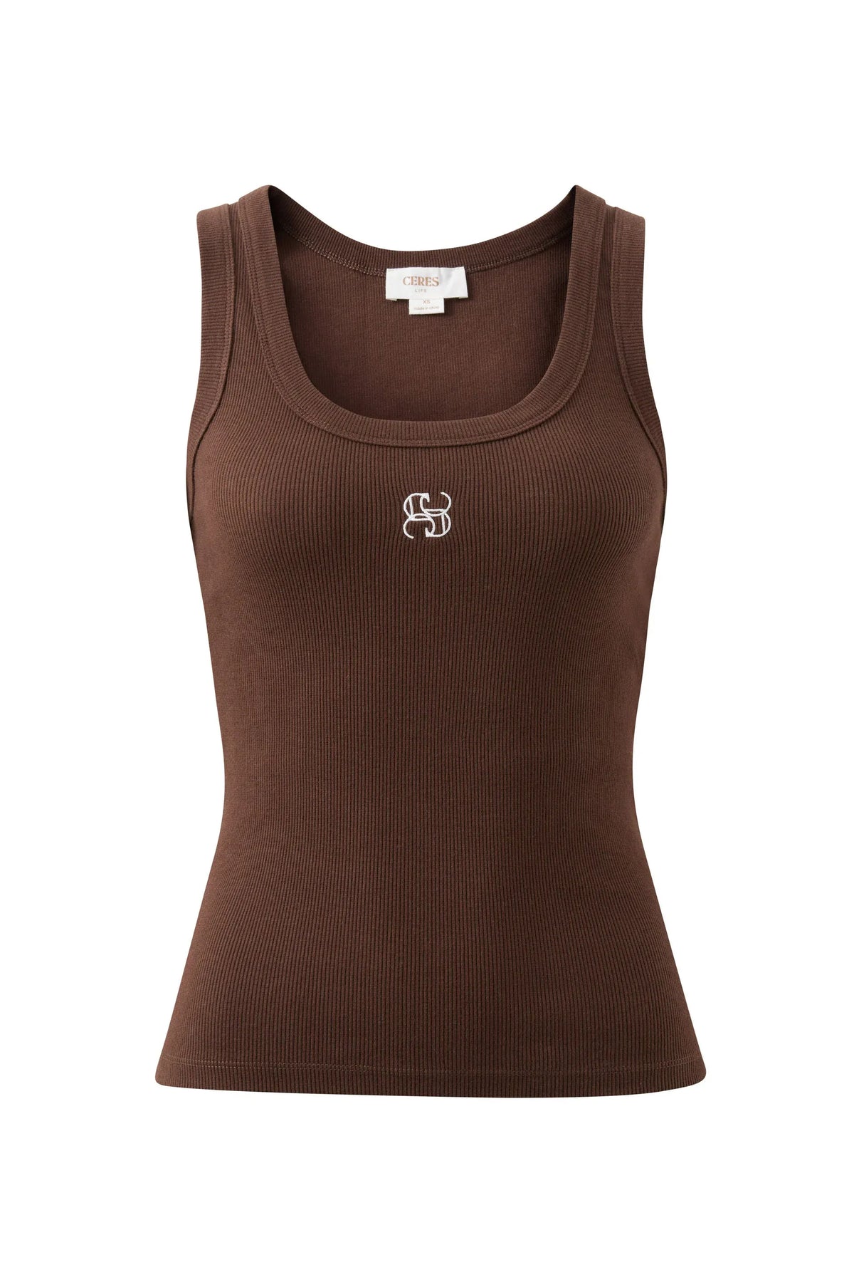 Ceres Life Tops - Tanks Zoe Contour Rib Scoop Tank - Chocolate