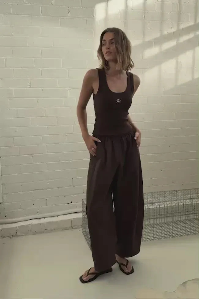 Ceres Life Tops - Tanks Zoe Contour Rib Scoop Tank - Chocolate