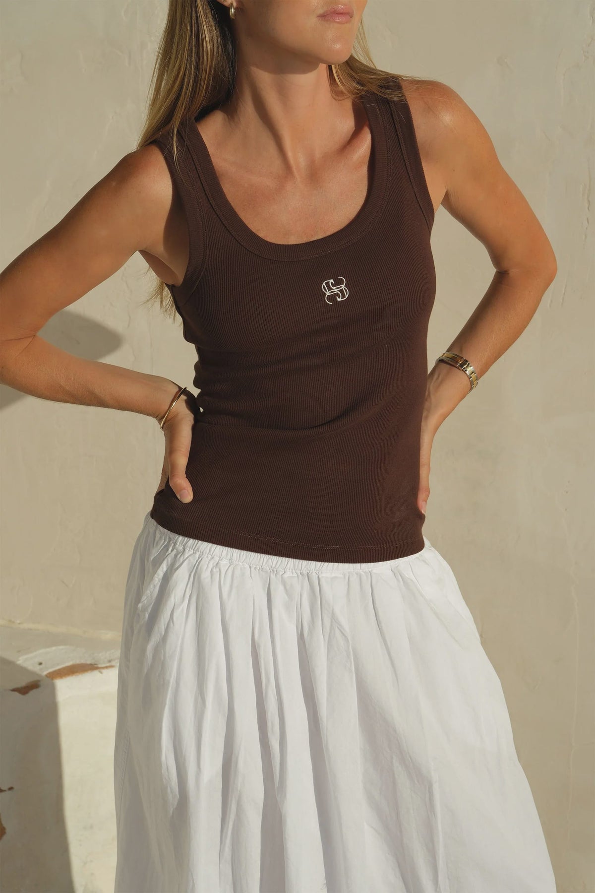 Ceres Life Tops - Tanks Zoe Contour Rib Scoop Tank - Chocolate