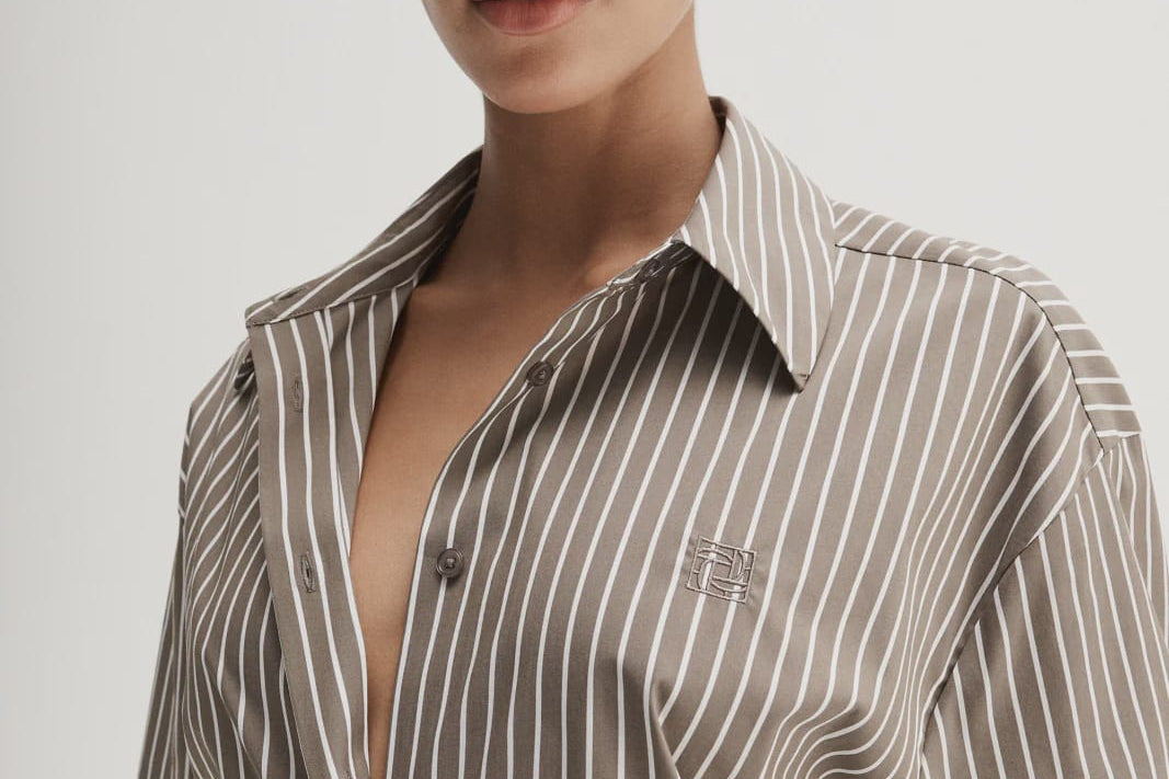 Elka Collective Shirts - Tailored Emry Shirt - Taupe Stripe