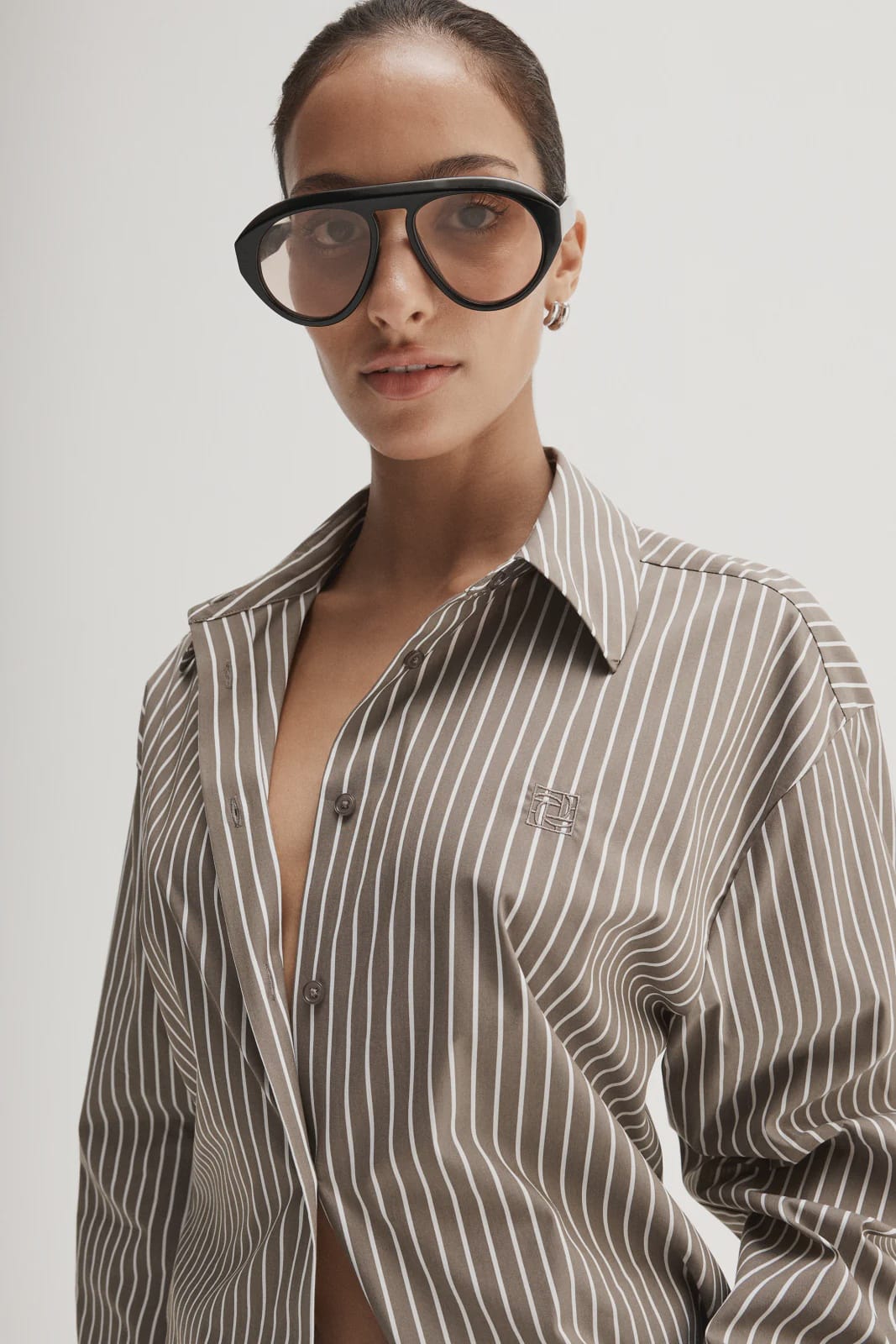 Elka Collective Shirts - Tailored Emry Shirt - Taupe Stripe