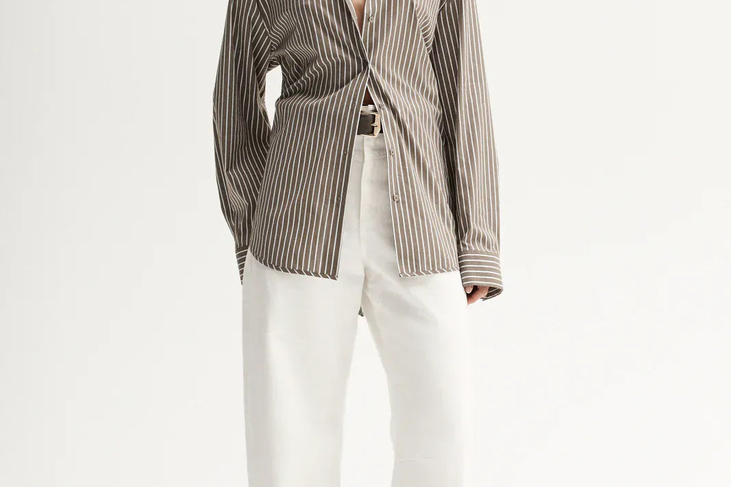 Elka Collective Shirts - Tailored Emry Shirt - Taupe Stripe