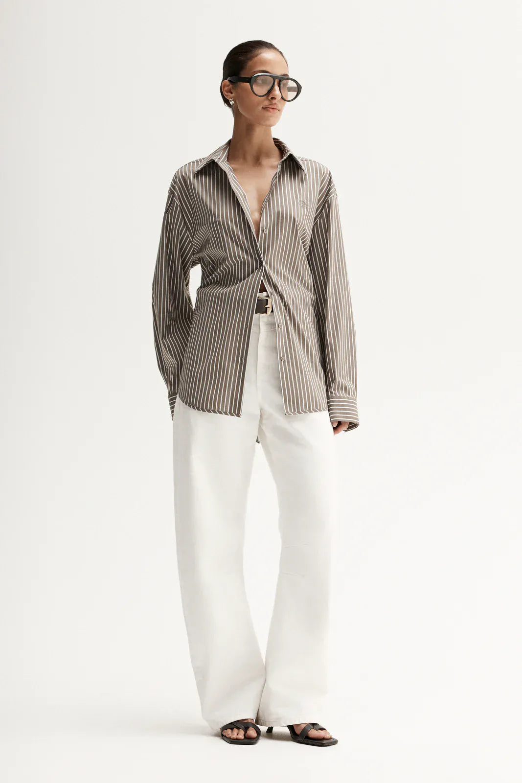 Elka Collective Shirts - Tailored Emry Shirt - Taupe Stripe