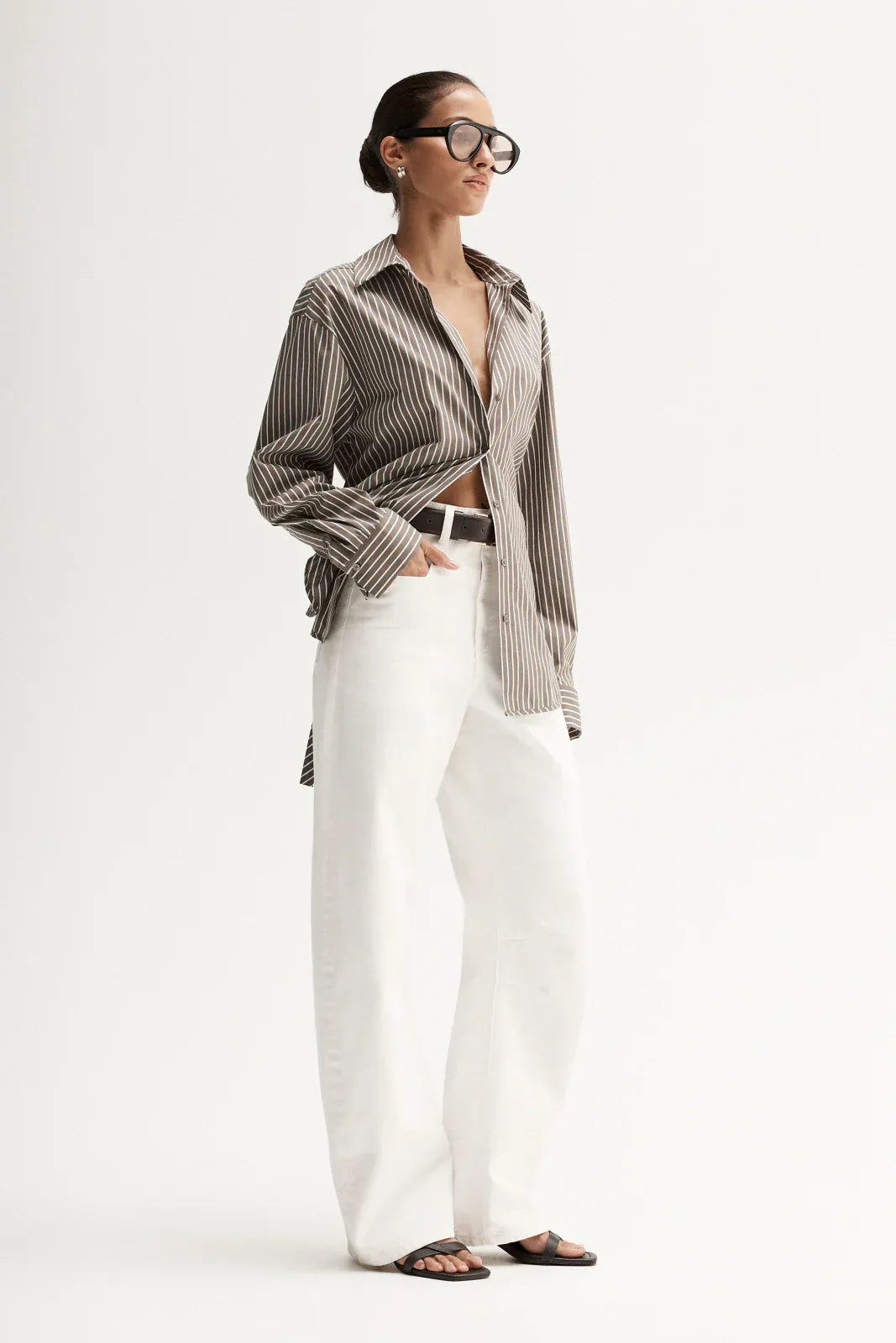 Elka Collective Shirts - Tailored Emry Shirt - Taupe Stripe