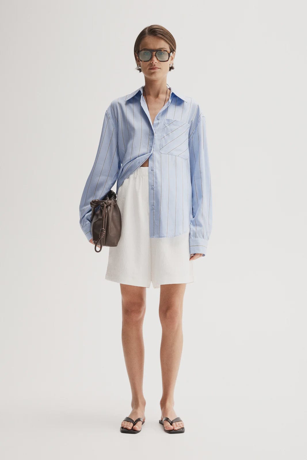 Elka Collective Shirts - Tailored Henry Stripe Shirt - Blue Stripe