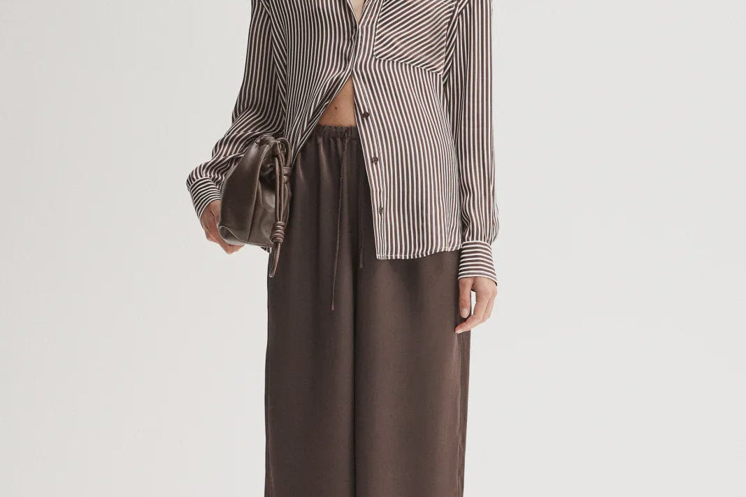 Elka Collective Shirts - Tailored Jamie Stripe Shirt - Brown Stripe