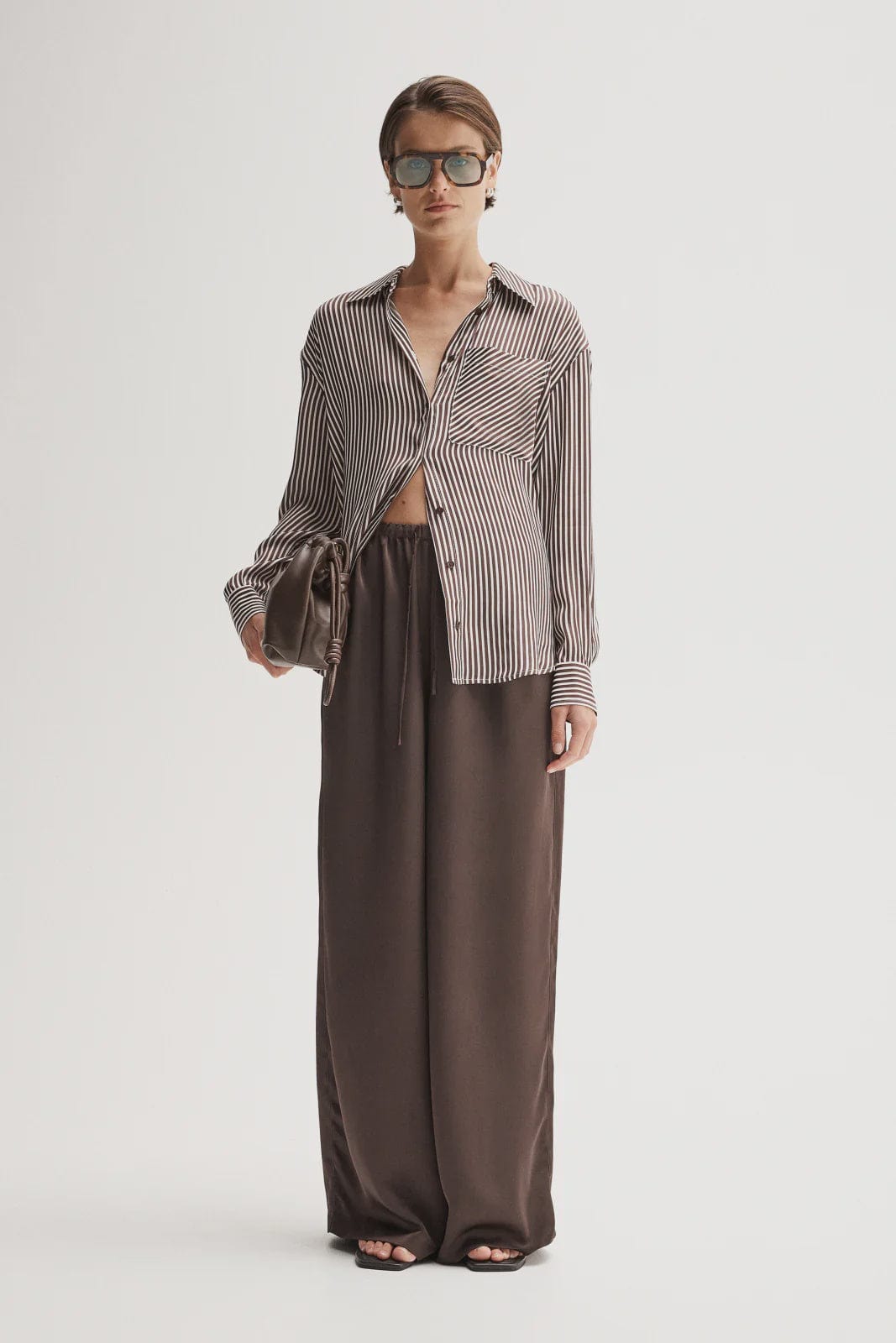Elka Collective Shirts - Tailored Jamie Stripe Shirt - Brown Stripe