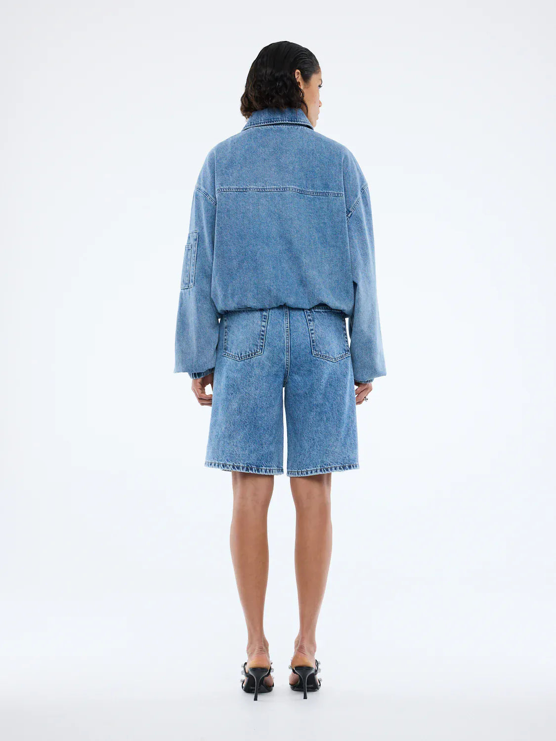 Ena Pelly Jackets Harlow Denim Bomber - Mid  Blue Wash