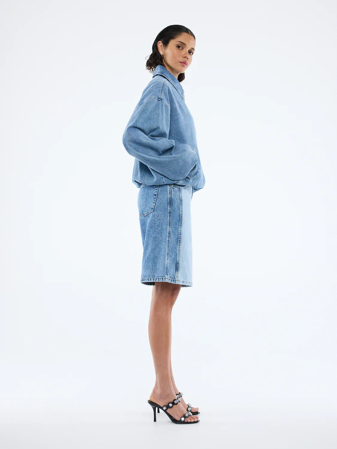 Ena Pelly Jackets Harlow Denim Bomber - Mid  Blue Wash