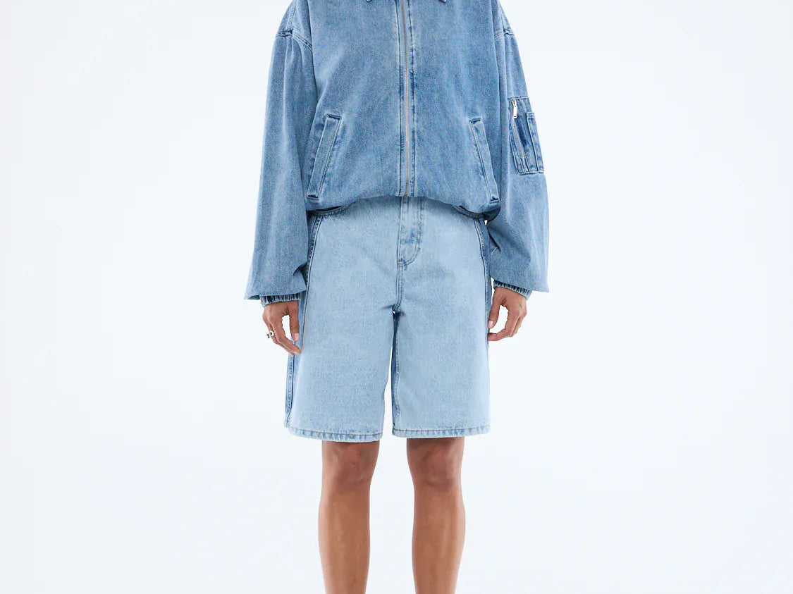 Ena Pelly Jackets Harlow Denim Bomber - Mid  Blue Wash