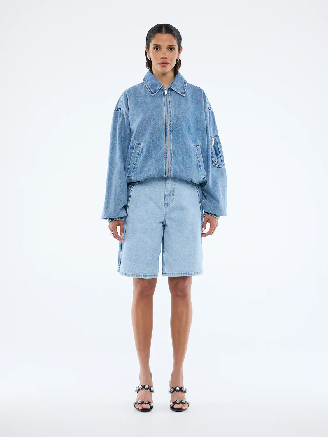 Ena Pelly Jackets Harlow Denim Bomber - Mid  Blue Wash