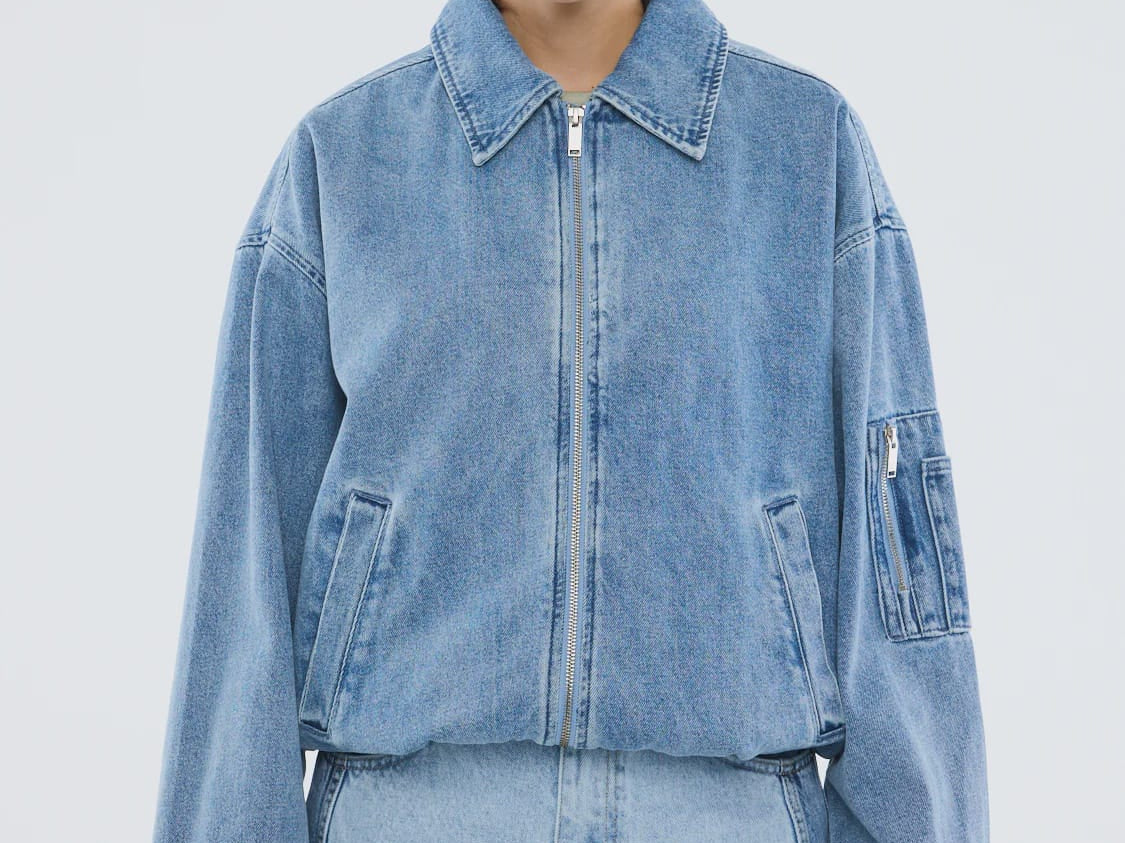 Ena Pelly Jackets Harlow Denim Bomber - Mid  Blue Wash