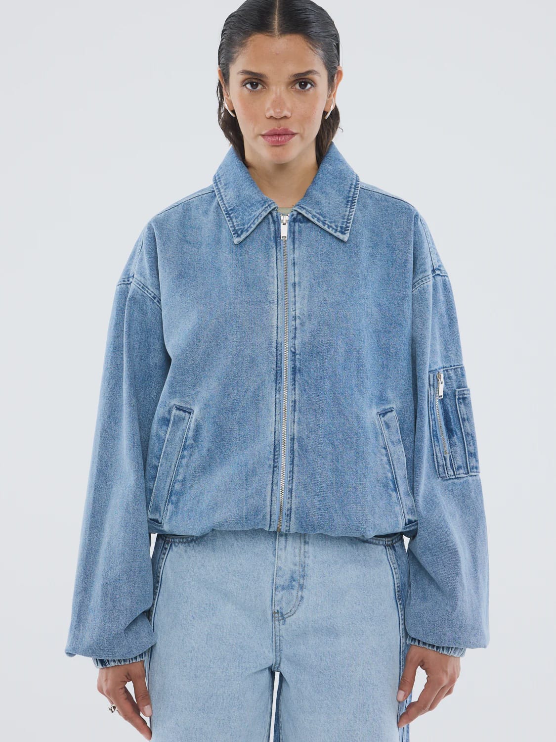 Ena Pelly Jackets Harlow Denim Bomber - Mid  Blue Wash