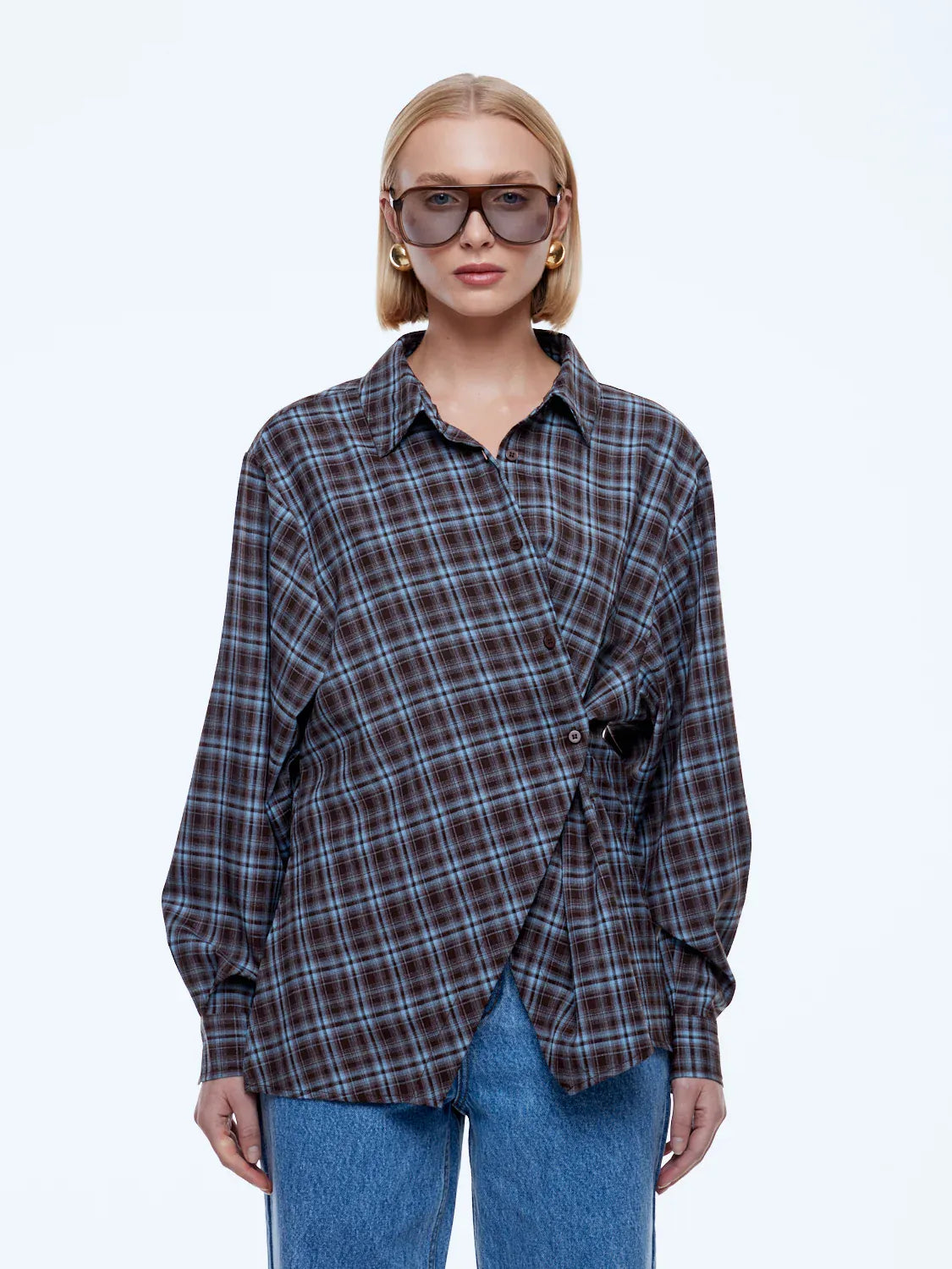 Ena Pelly Shirts Bobbi Check Shirt - Brown/ Blue Check