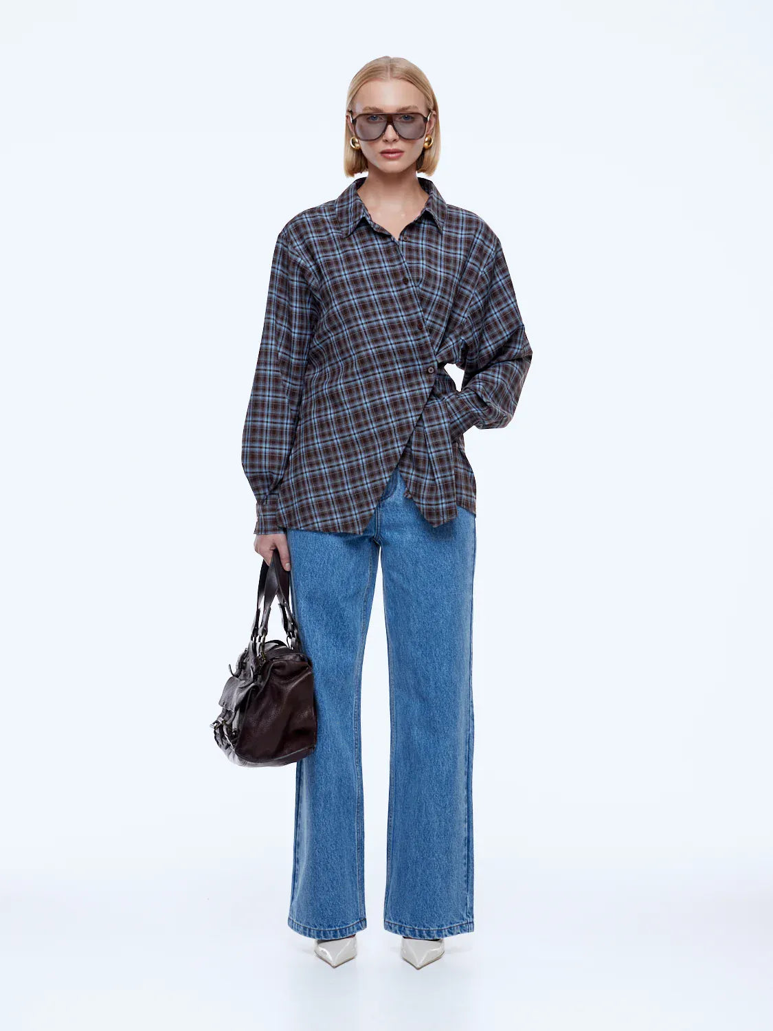 Ena Pelly Shirts Bobbi Check Shirt - Brown/ Blue Check
