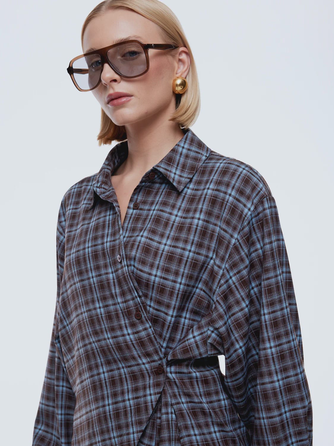 Ena Pelly Shirts Bobbi Check Shirt - Brown/ Blue Check