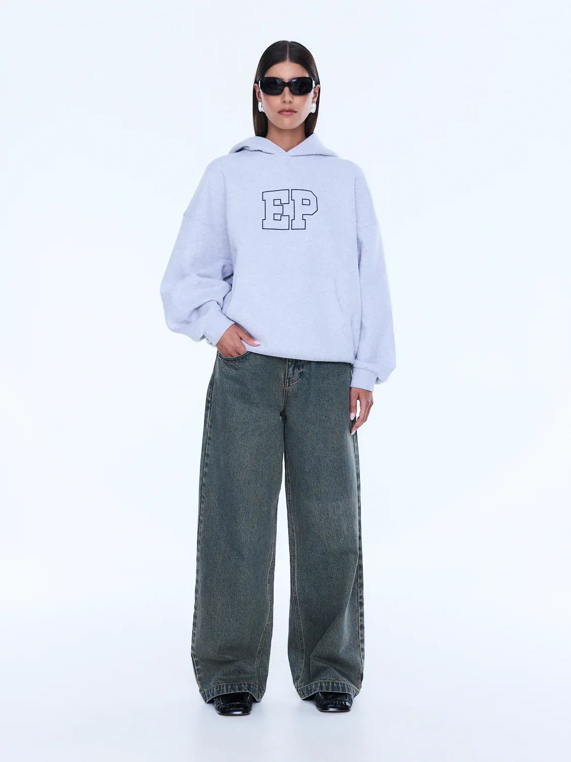 Ena Pelly Sweaters Cassie Oversized Hoodie - Mid Grey Marle