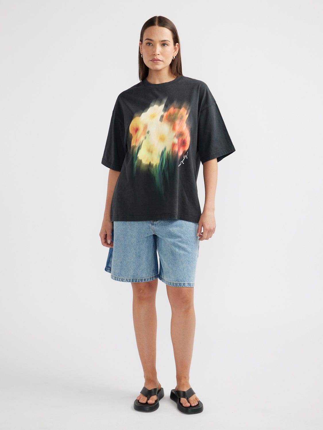 Ena Pelly Tees Blurred Sunflowers Tee - Vintage Black