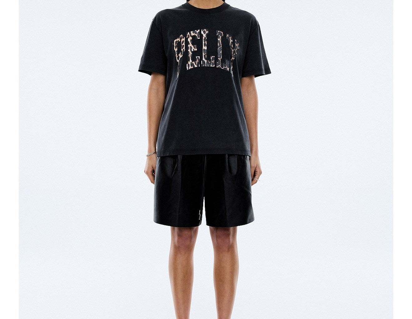 Ena Pelly Tees Leopard Collegiate Tee - Vintage Black