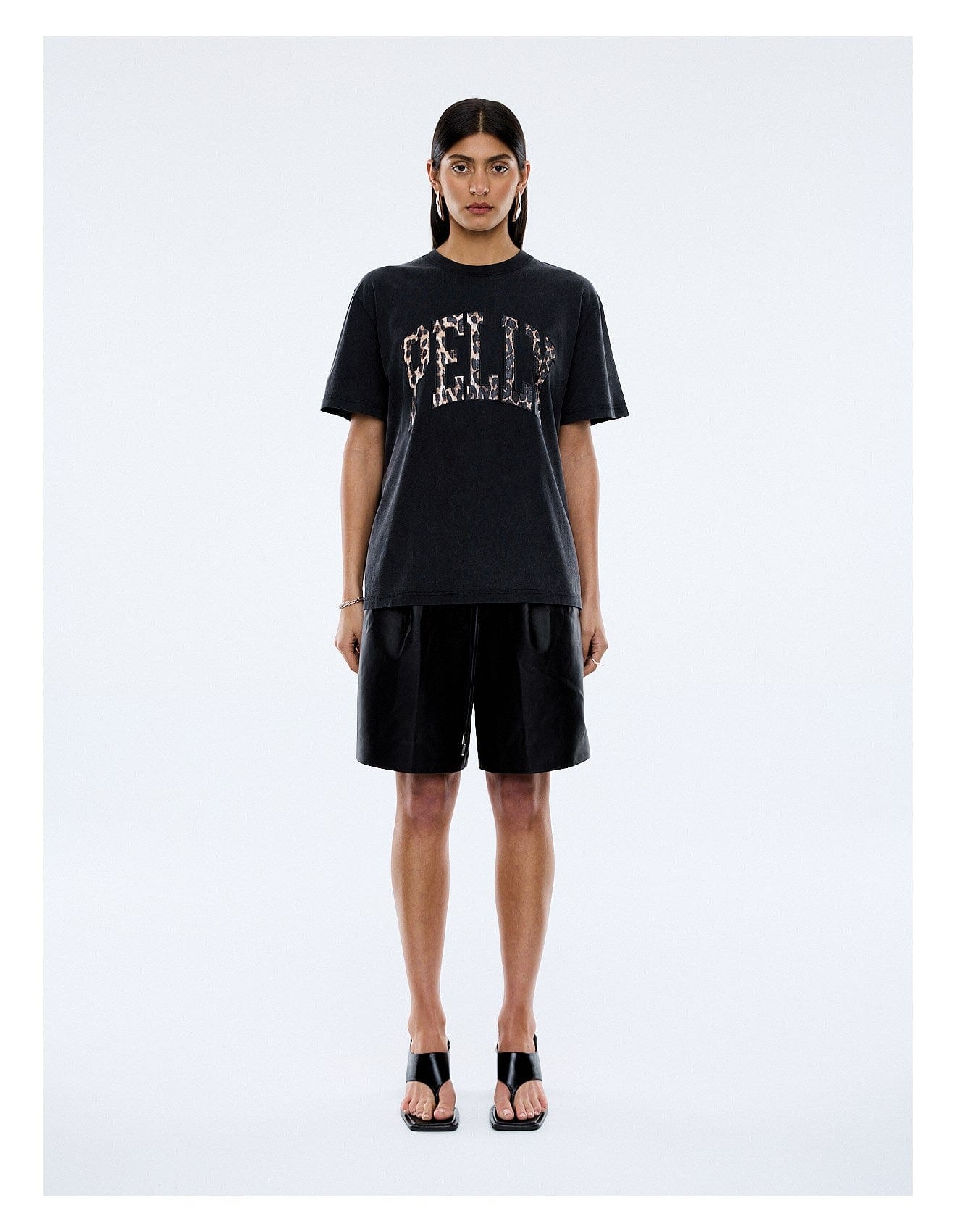 Ena Pelly Tees Leopard Collegiate Tee - Vintage Black