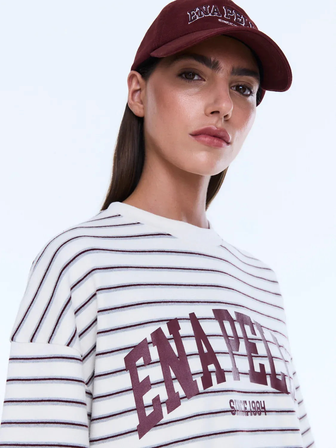 Ena Pelly Tees Maeve Relaxed Tee - Burgundy Stripe