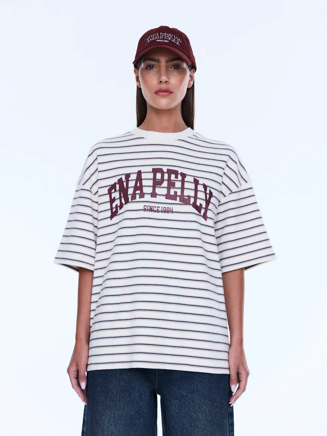 Ena Pelly Tees Maeve Relaxed Tee - Burgundy Stripe
