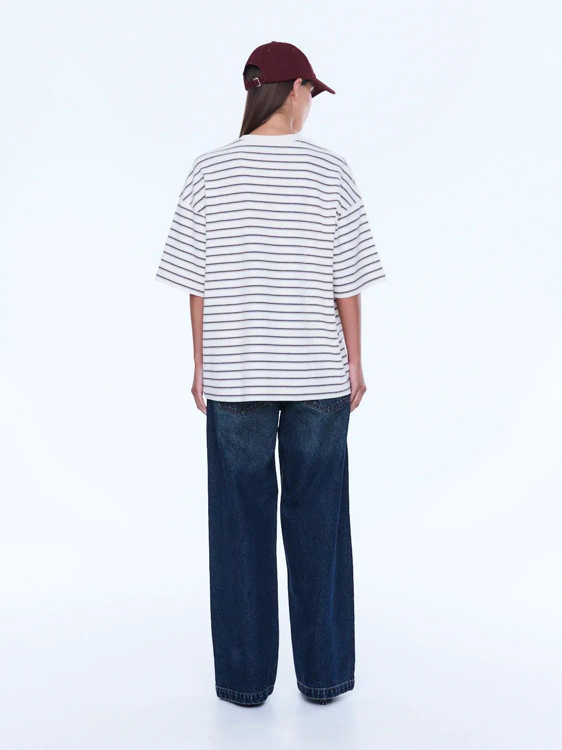 Ena Pelly Tees Maeve Relaxed Tee - Burgundy Stripe