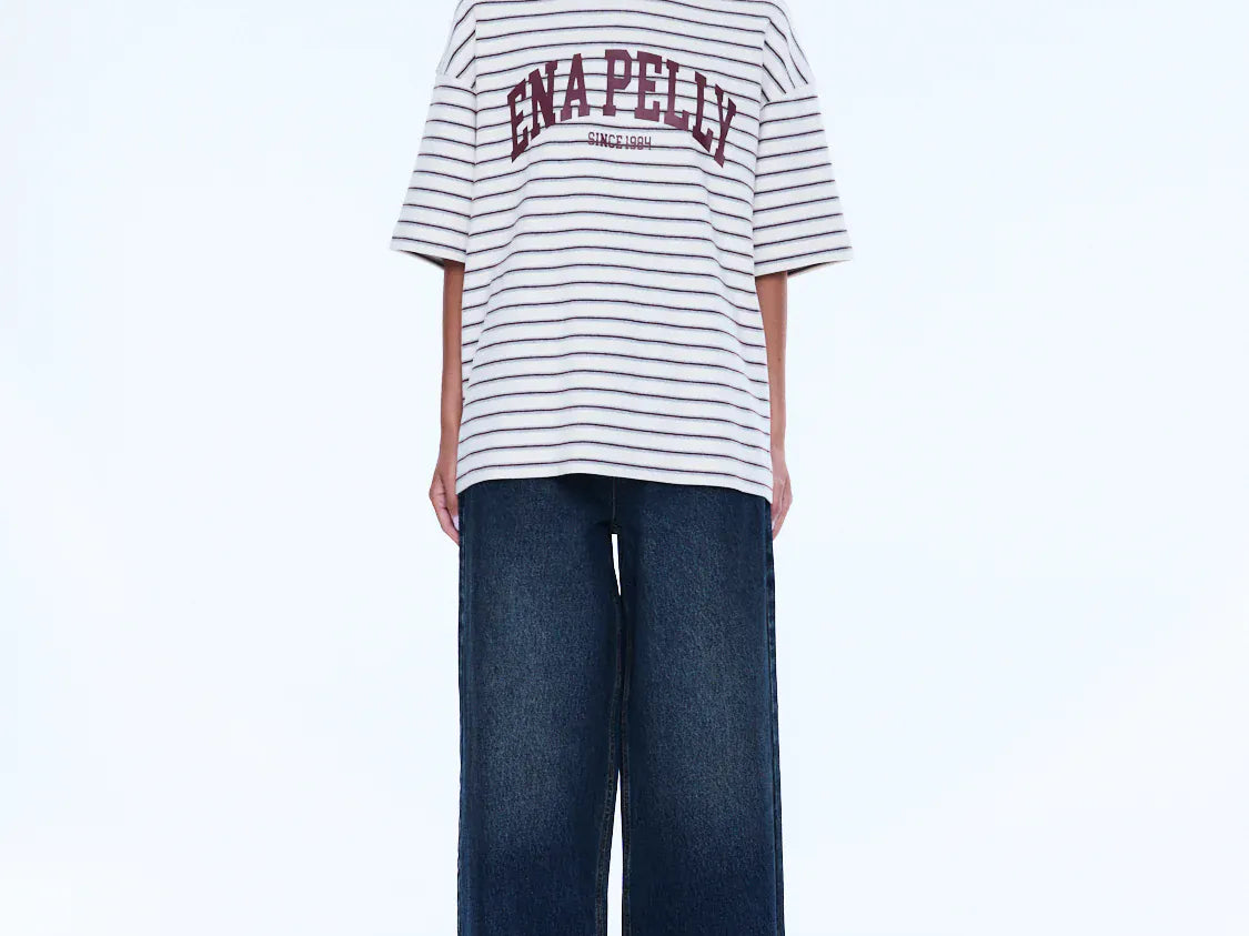 Ena Pelly Tees Maeve Relaxed Tee - Burgundy Stripe