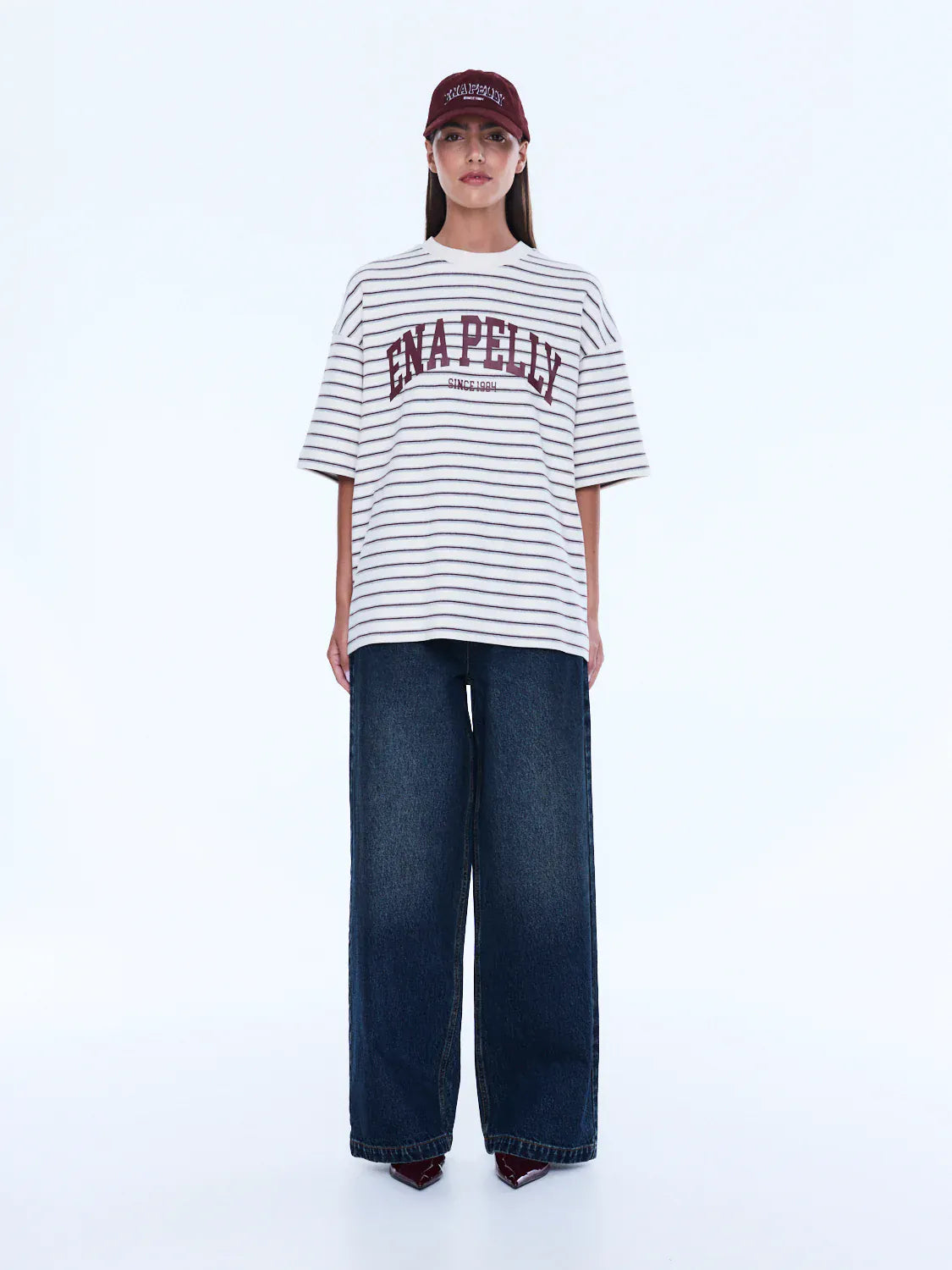 Ena Pelly Tees Maeve Relaxed Tee - Burgundy Stripe