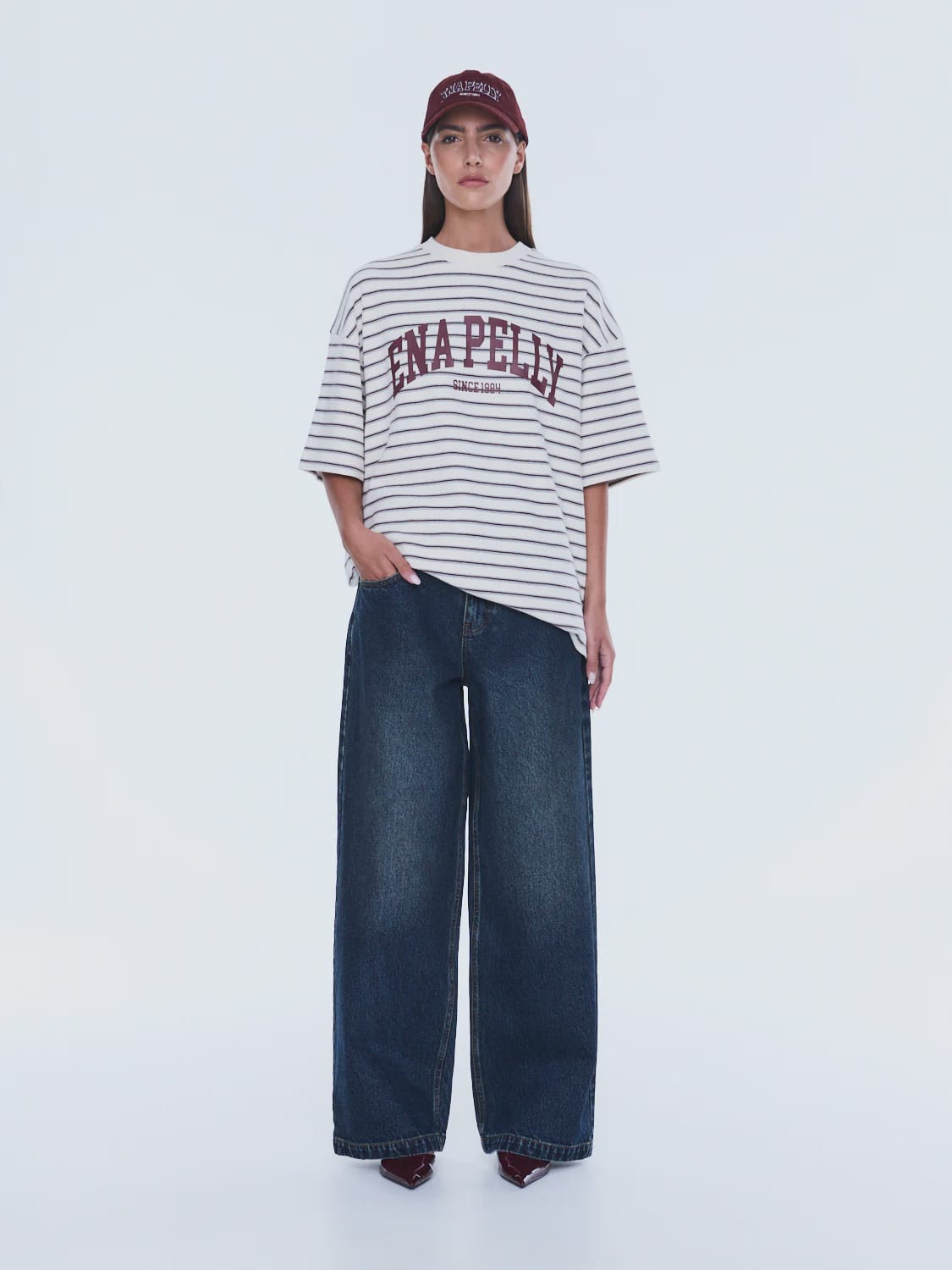 Ena Pelly Tees Maeve Relaxed Tee - Burgundy Stripe