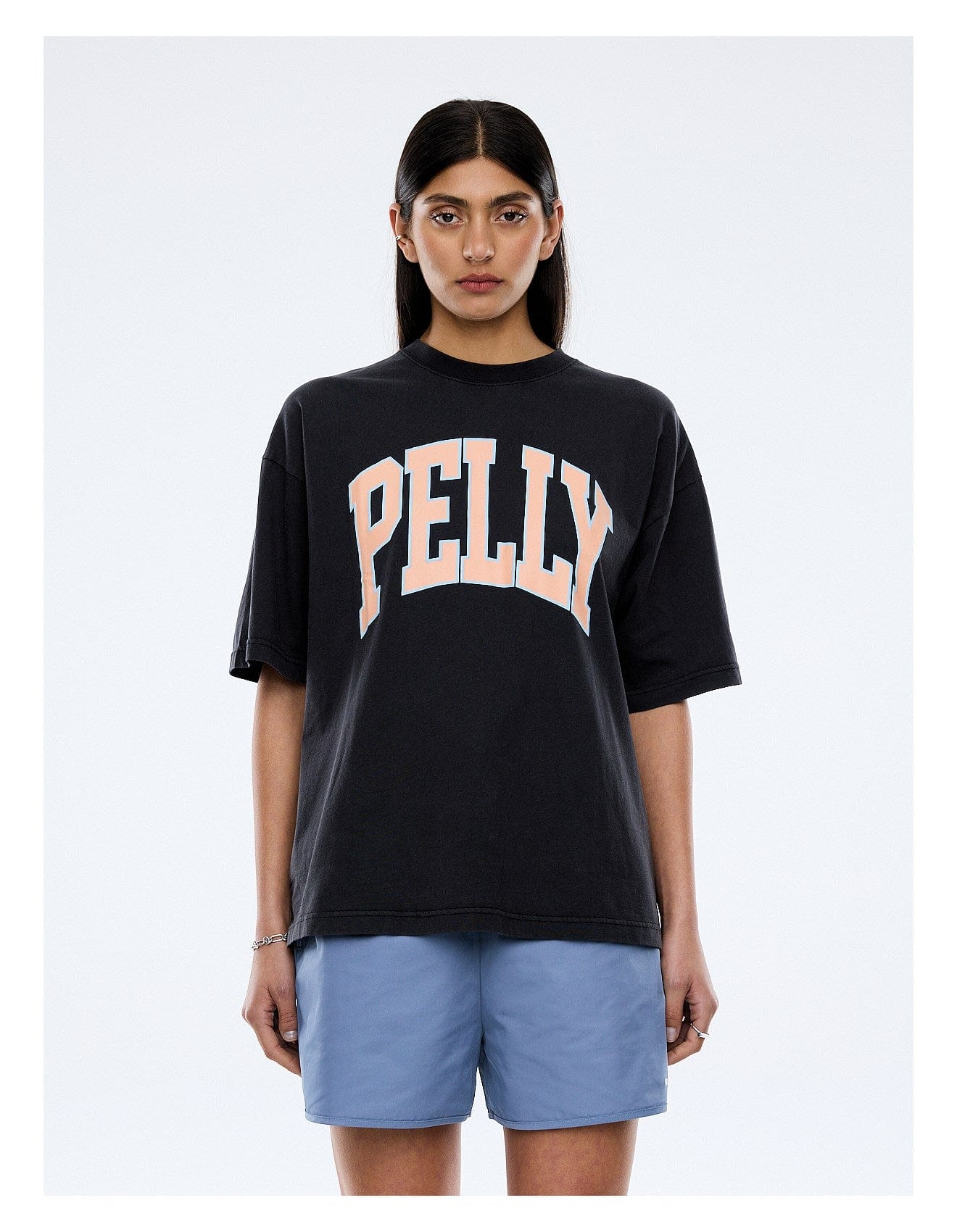 Ena Pelly Tees Peach Pelly Collegiate Tee - Vintage Black