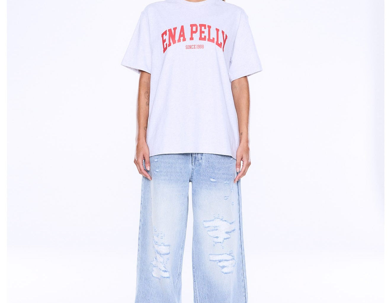 Ena Pelly Tees Sophia Relaxed Tee - White Marle/Red