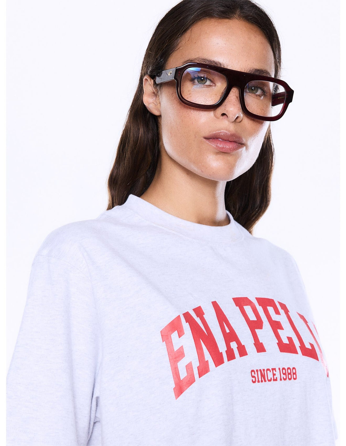 Ena Pelly Tees Sophia Relaxed Tee - White Marle/Red