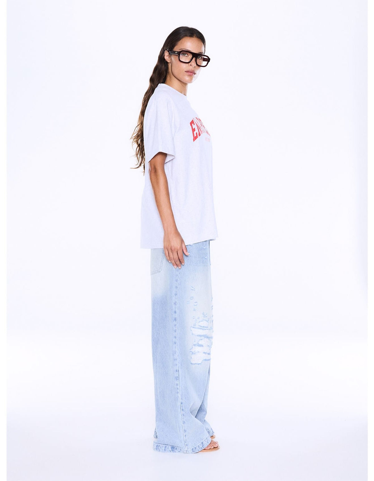 Ena Pelly Tees Sophia Relaxed Tee - White Marle/Red