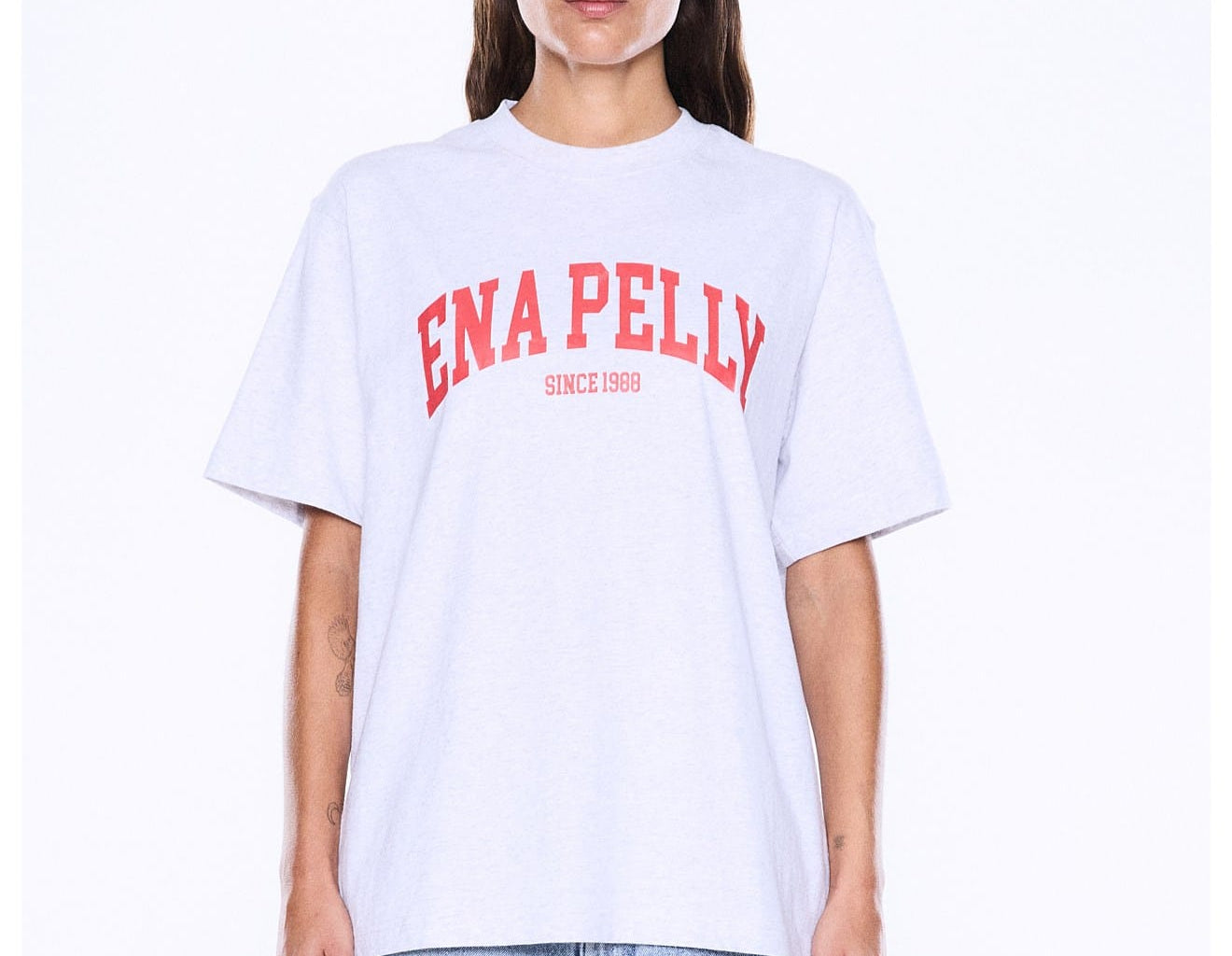Ena Pelly Tees Sophia Relaxed Tee - White Marle/Red