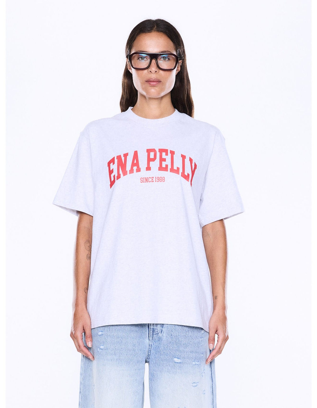 Ena Pelly Tees Sophia Relaxed Tee - White Marle/Red