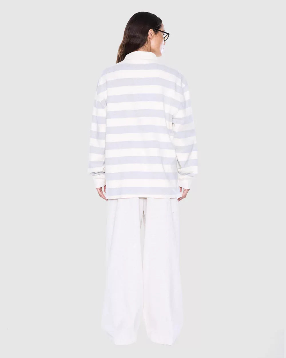 Ena Pelly Tops - Long Sleeve Mel Panelled Polo - Vintage White