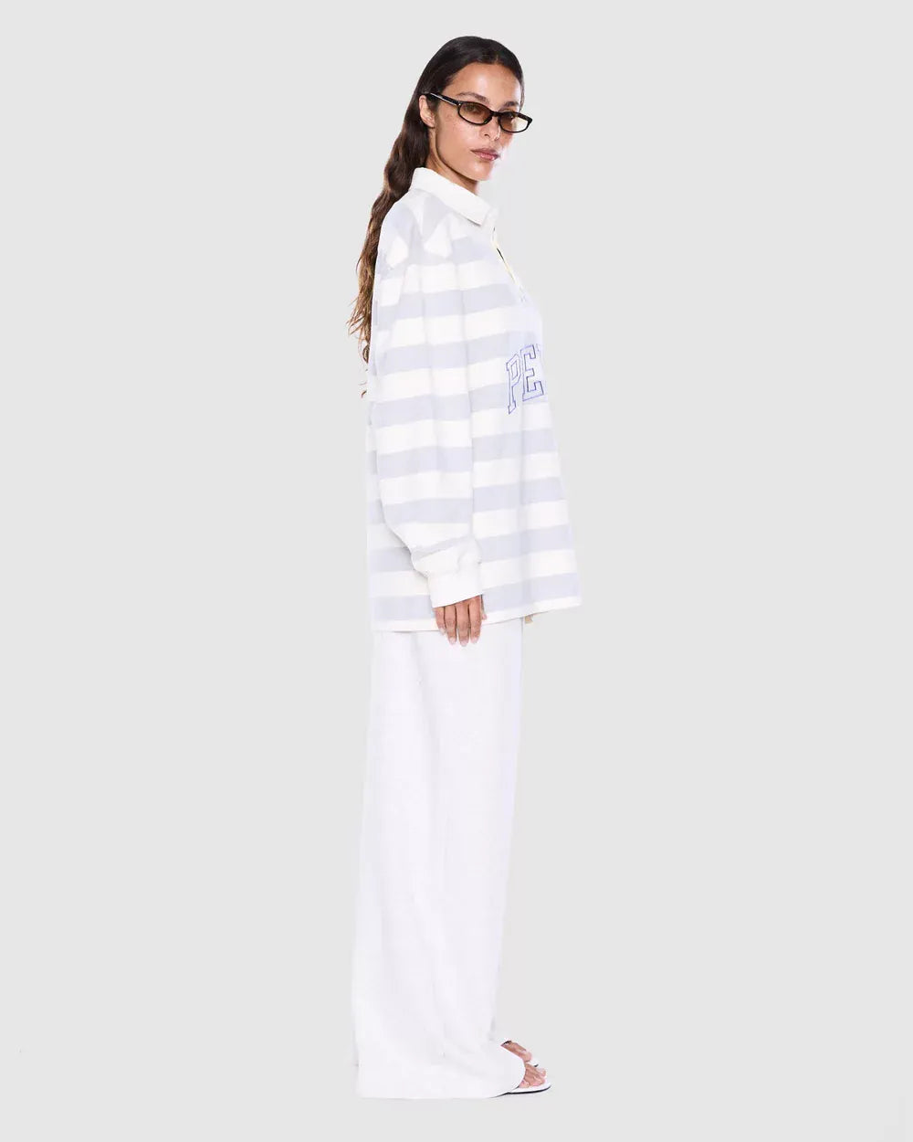 Ena Pelly Tops - Long Sleeve Mel Panelled Polo - Vintage White