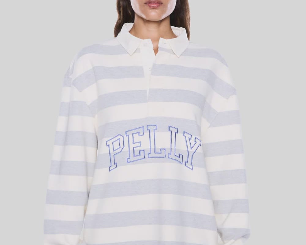 Ena Pelly Tops - Long Sleeve Mel Panelled Polo - Vintage White