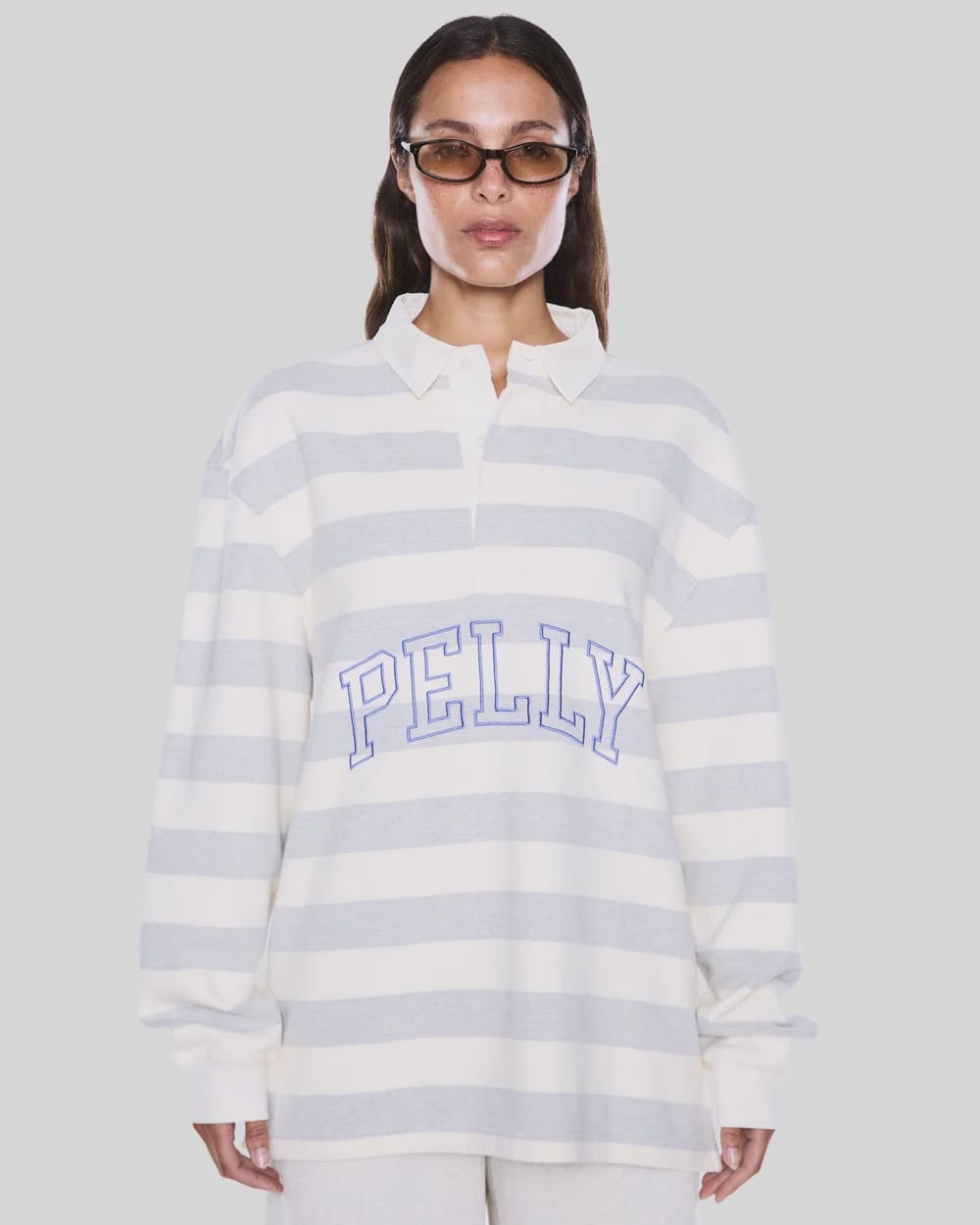Ena Pelly Tops - Long Sleeve Mel Panelled Polo - Vintage White