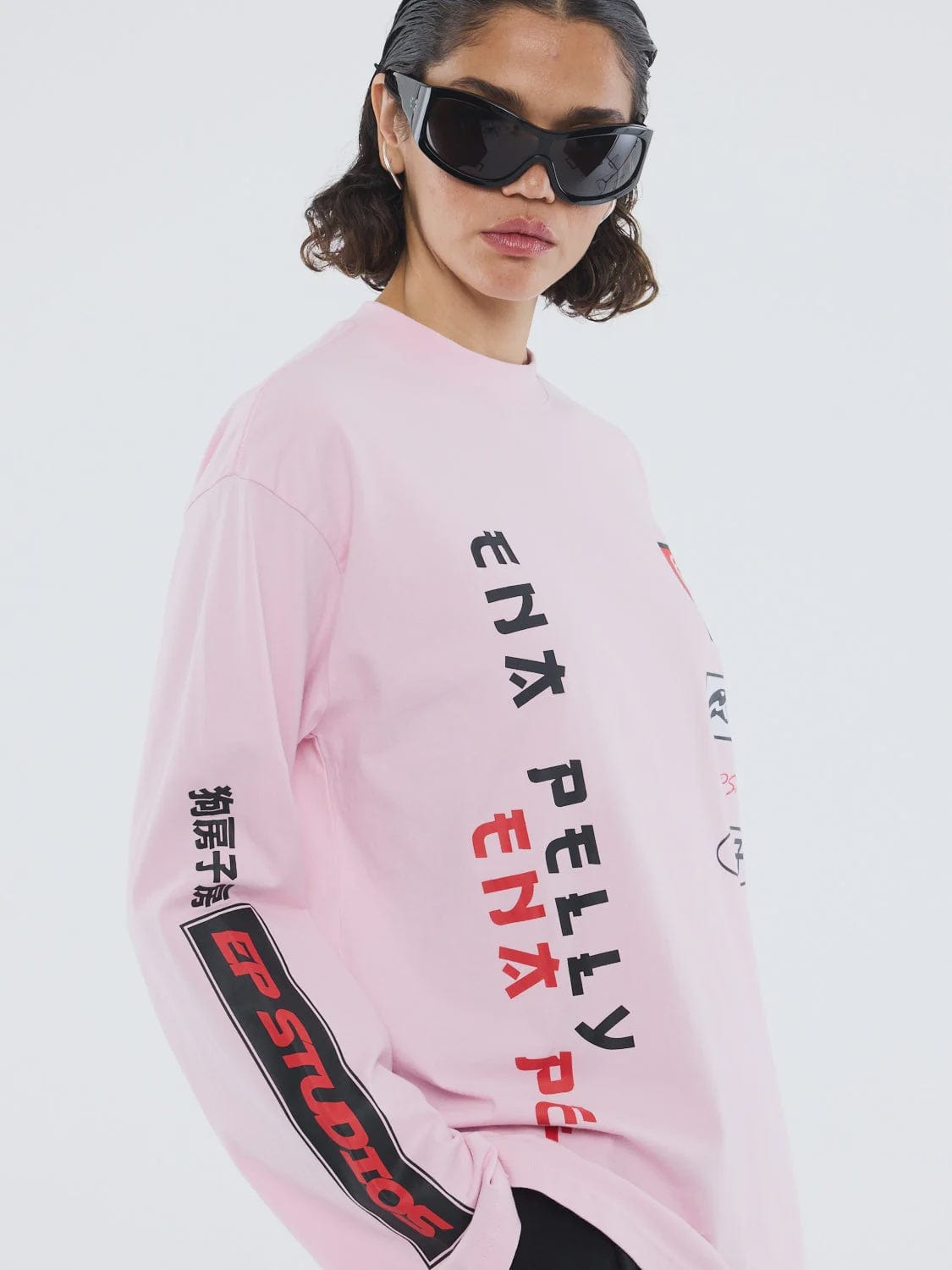 Ena Pelly Tops - Long Sleeve Street Signs Long Sleeve Tee - Pink