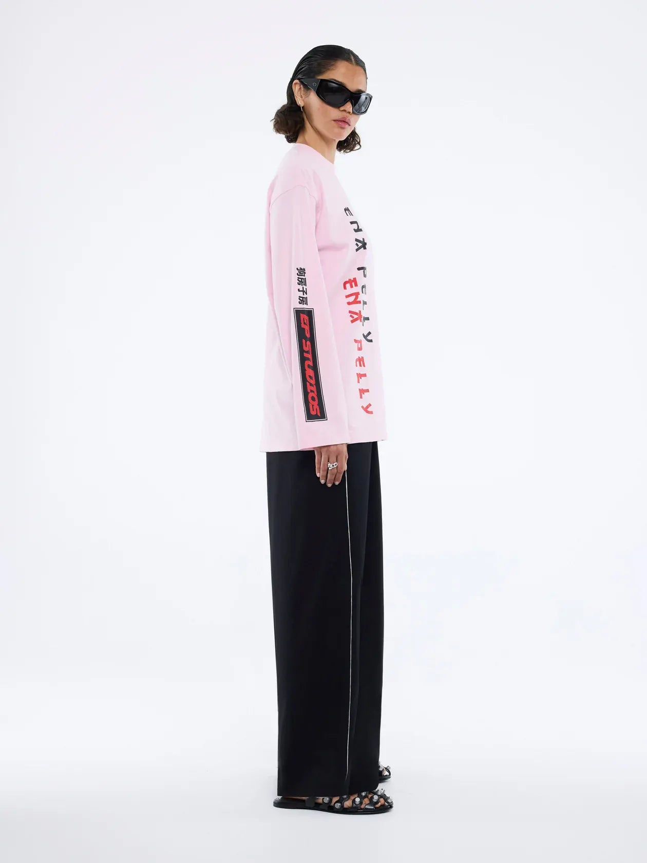 Ena Pelly Tops - Long Sleeve Street Signs Long Sleeve Tee - Pink